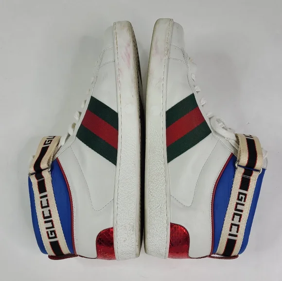 GUCCI White Leather New Ace High Top Sneakers sz 8